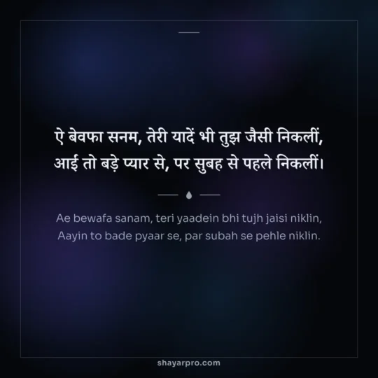 Bewafa Shayari photo: Ae bewafa sanam, teri yaadein bhi tujh jaisi niklin