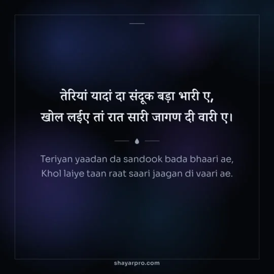 Punjabi Sad Shayari photo: Teriyan yaadan da sandook bada bhaari ae